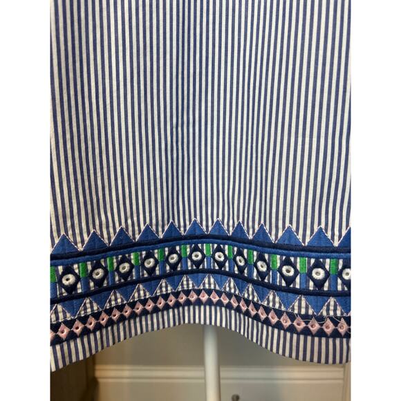 Vineyard Vines | Blue/White "Sarah Striped" Embroidered Trimmed Shift Dress | 2 - Picture 9 of 17